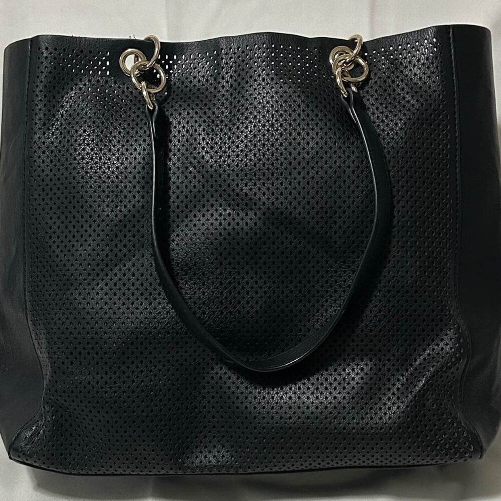 Mossimo - Black Perforated Leather Tote Bag with Shoulder Straps
